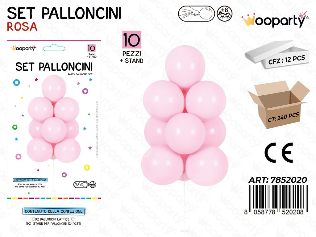Wooparty Set Pallon. c/ Stand Rosa 10PCS