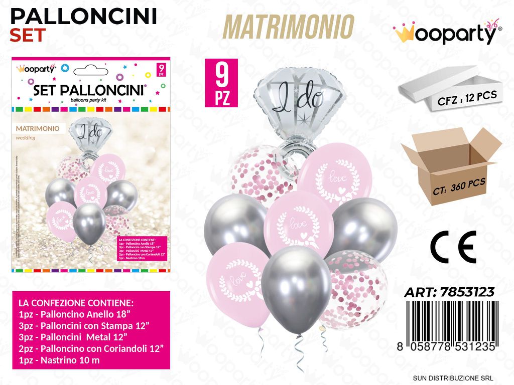 Set Palloncini Matrimonio 9PCS Ass.