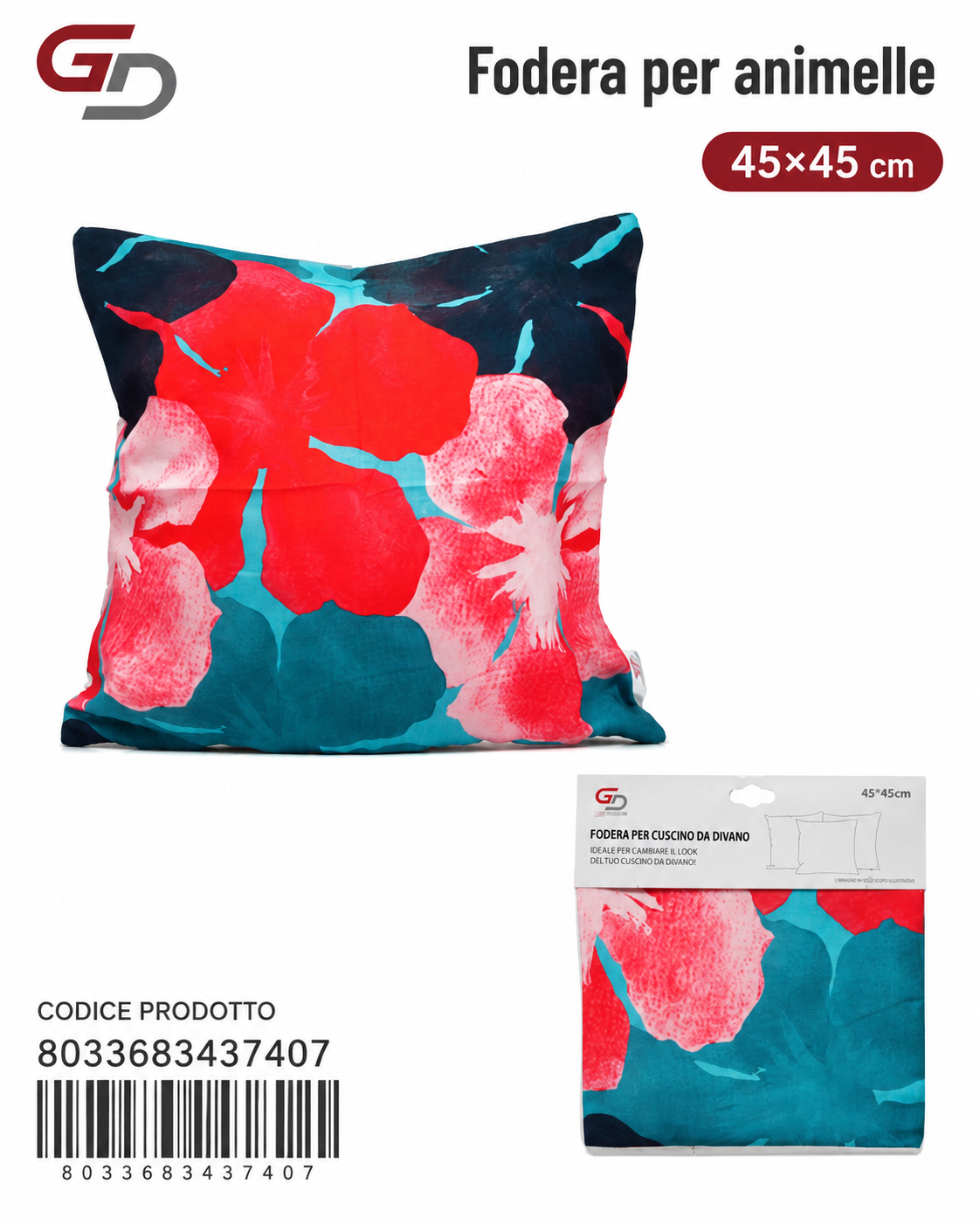 Federa Per Cuscino Animelle 45*45Cm
