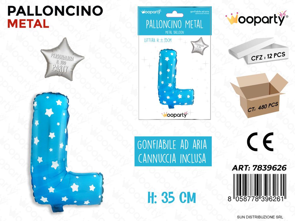 Palloncino Mylar Blu c/ Stelle Let. L 35CM