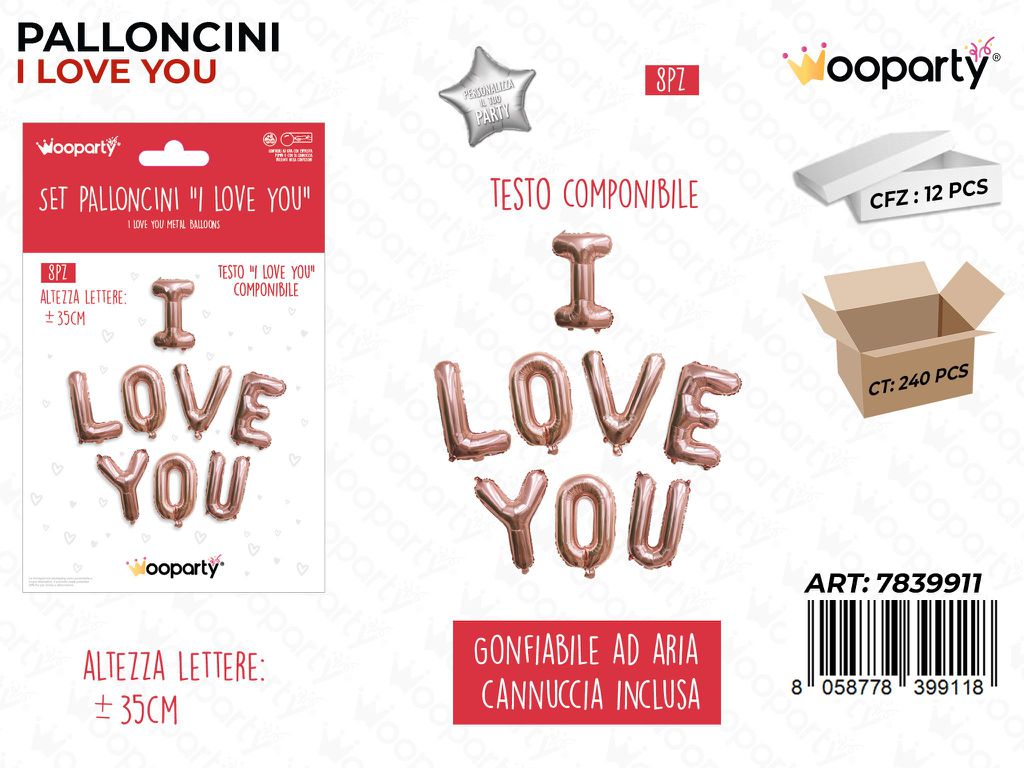 Palloncini i Love You Metal. Rosa 35 Cm