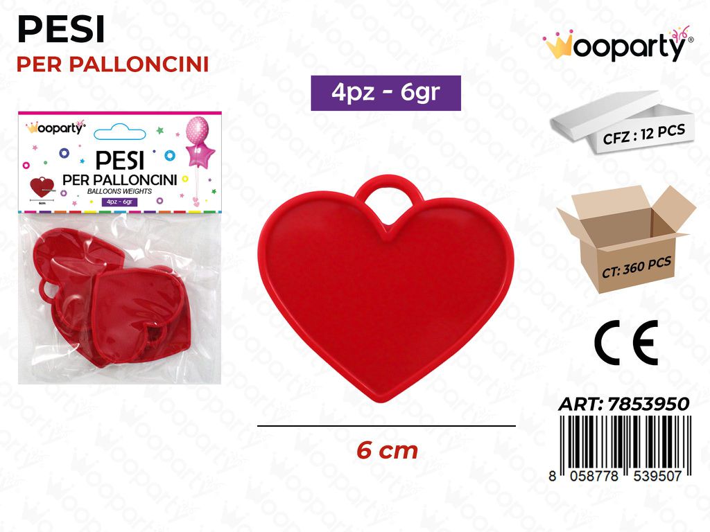 Pesi per Palloncini Cuore Rosso 4PCS 6GR