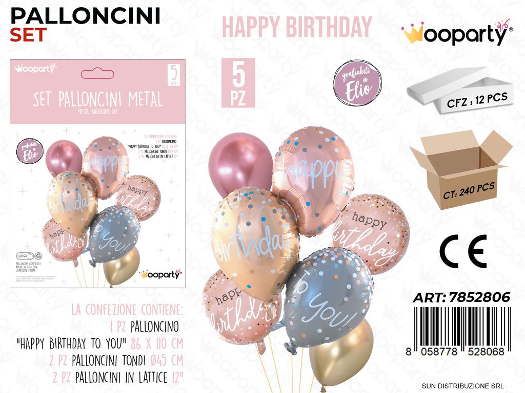 Set Palloncini Metal H. Birthday 5PCS Ass.