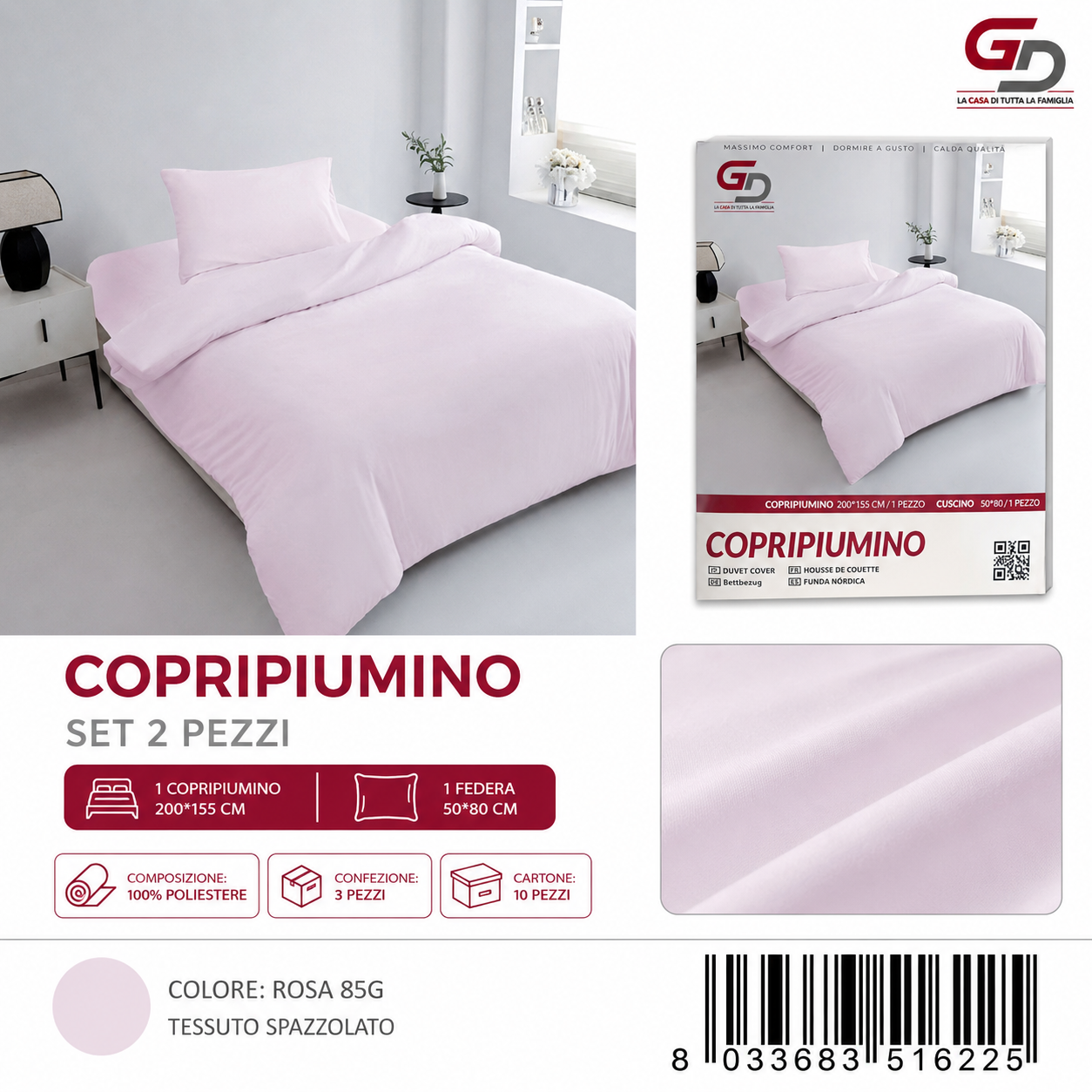 Parure Copripiumino Copripiumino+1 Federa Cuscino 200*155Cm 50*80+20Cm