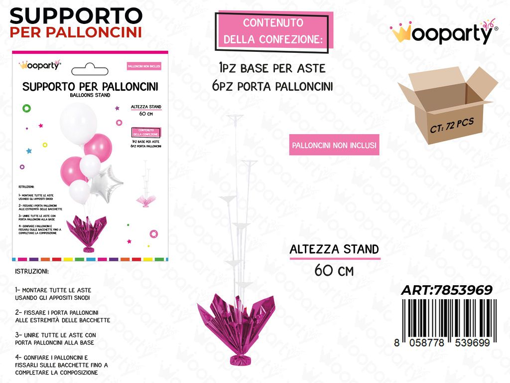Wooparty Supporto Palloncini Fucsia 60CM