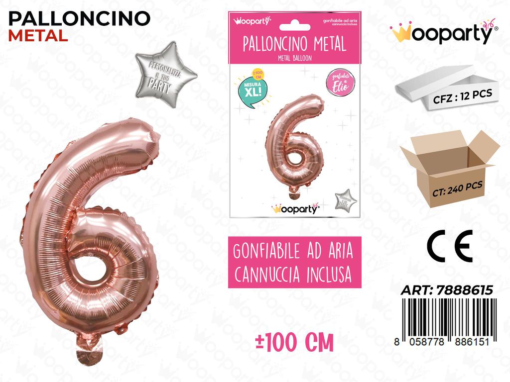 Palloncino Mylar 100CM-ORO Metal. NUM.6