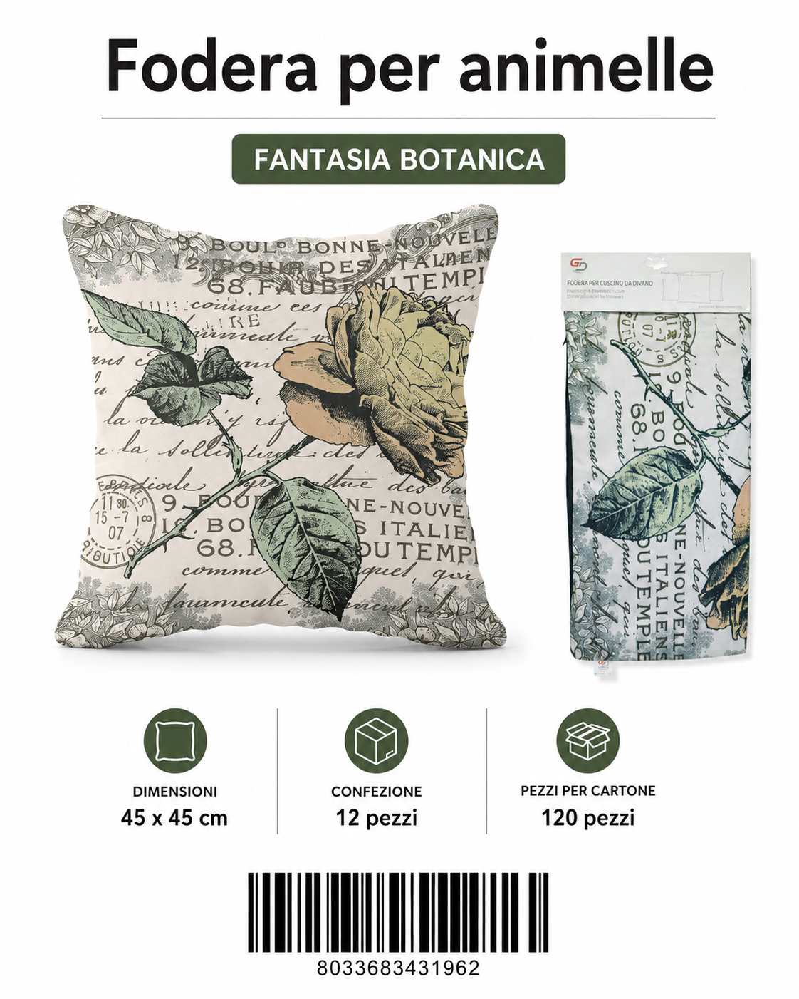 Federa Per Cuscino Animelle 45*45Cm