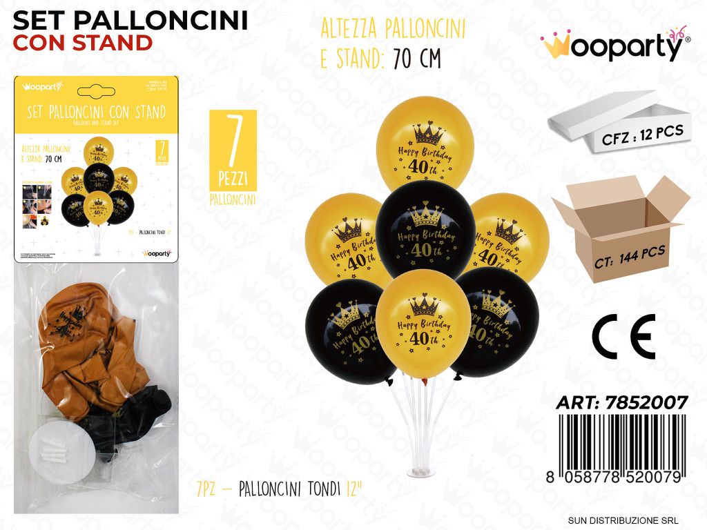Set Pallon. c/ Stand H. B. 40ANNI 7PCS Ass 70CM