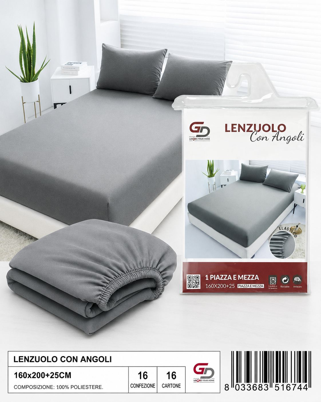 Lenzuolo Con Angoli Copripiumino+2 Federe Cuscino