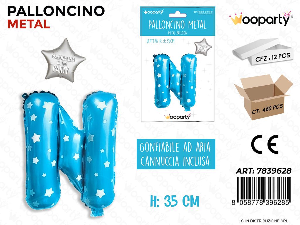 Palloncino Mylar Blu c/ Stelle Let. N 35CM