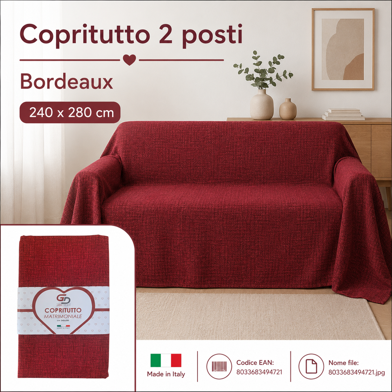 Copritutto 2P T.U. 240 X 280 Cm Bordeaux Copritutto