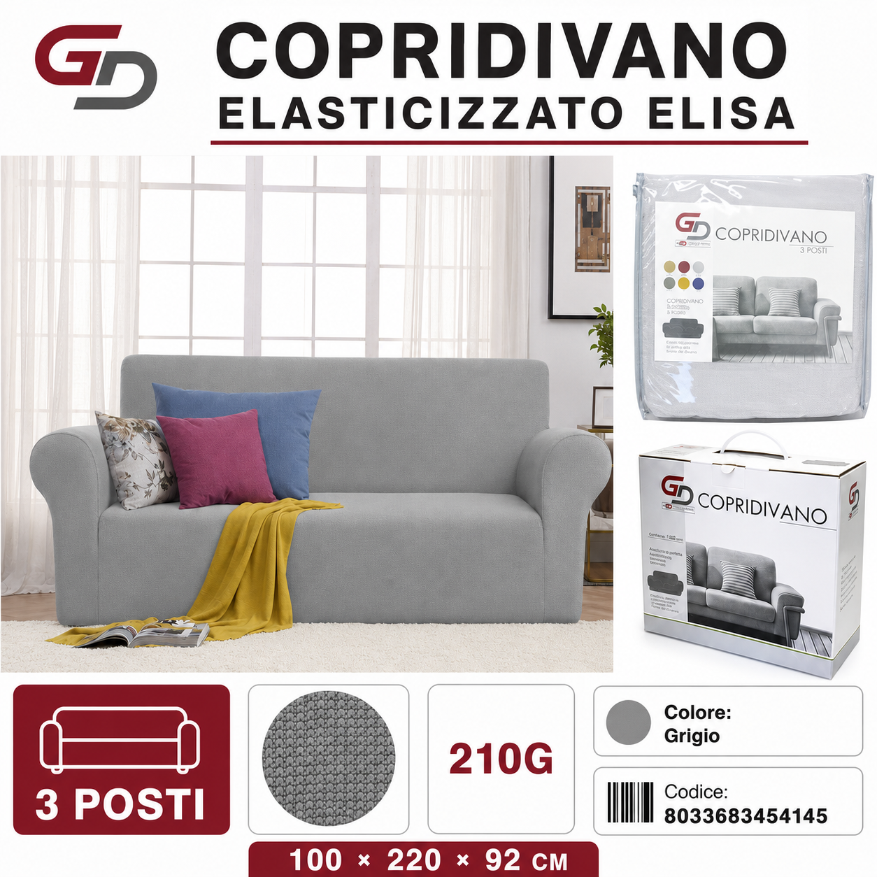 Copridivano Elasticizzato Elisa 3 Posti 210G