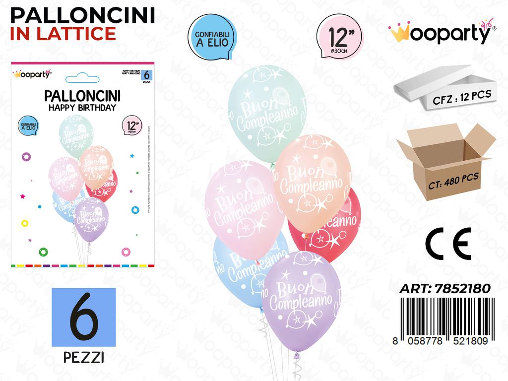 Wooparty Palloncini B. Compl. Ass. 6PCS 30CM