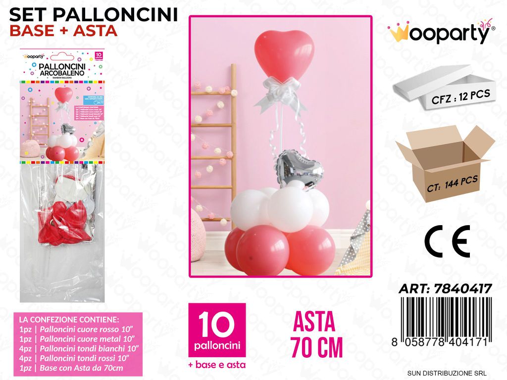 Set Palloncini c/ Asta Cuori 10PCS Ass. 70CM