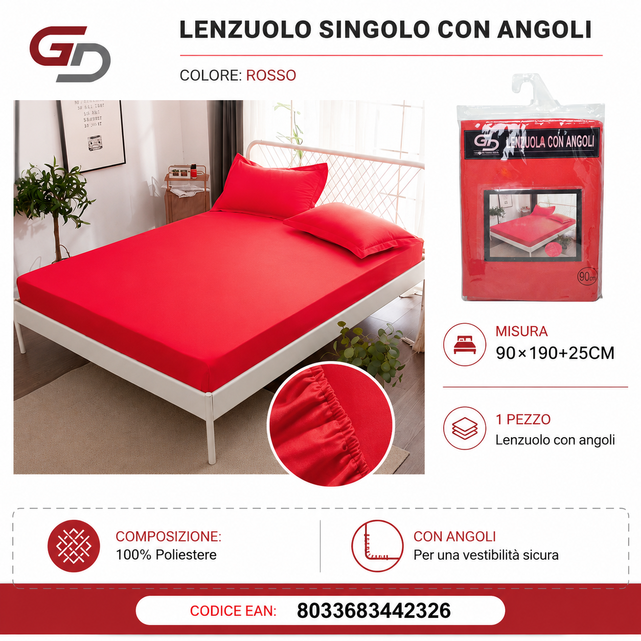 Lenzuolo Sotto Con Angoli Singolo 90*190+25Cm
