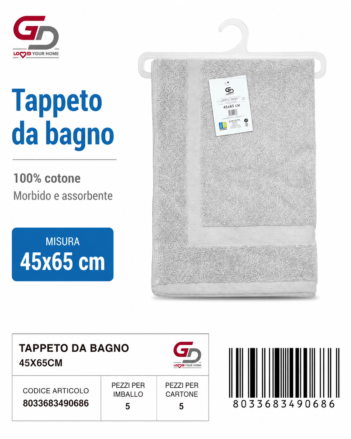 Tappeto Da Bagno Grey 45 X 65 Cm 100%Cotone
