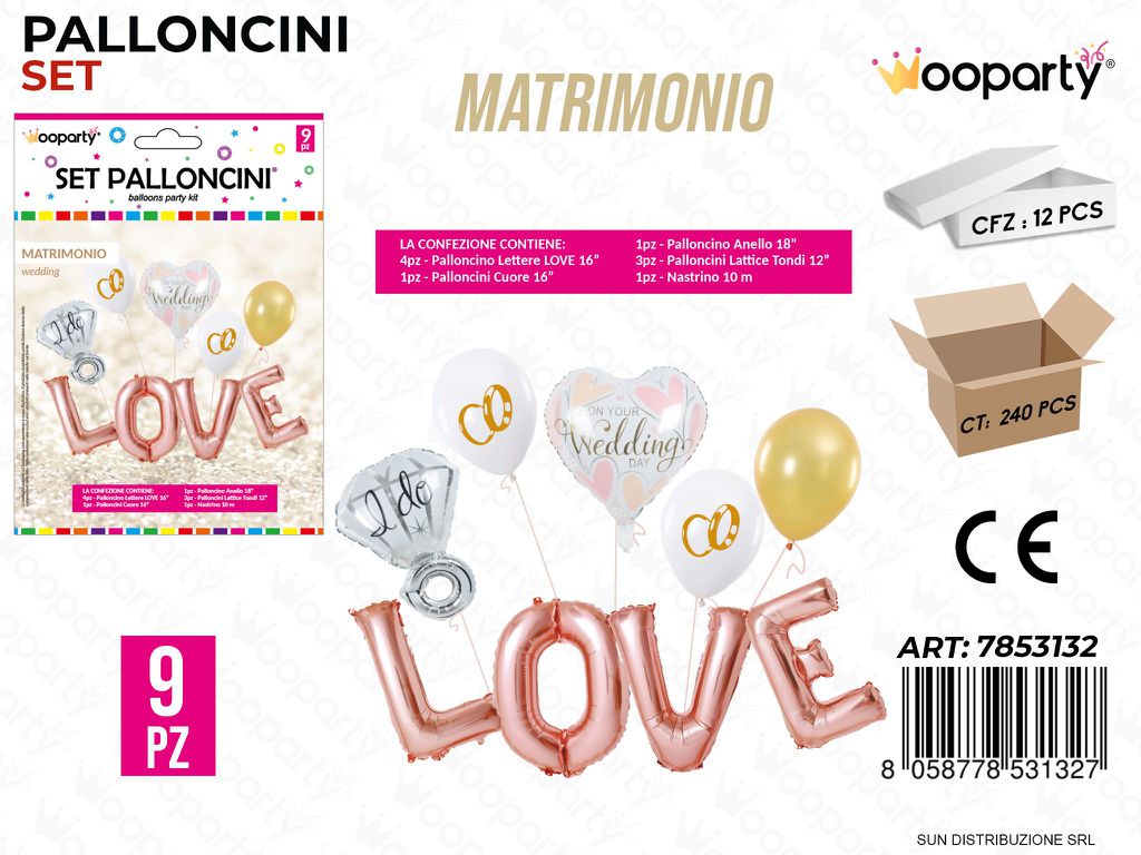 Set Palloncini Matrimonio 9PCS Ass.