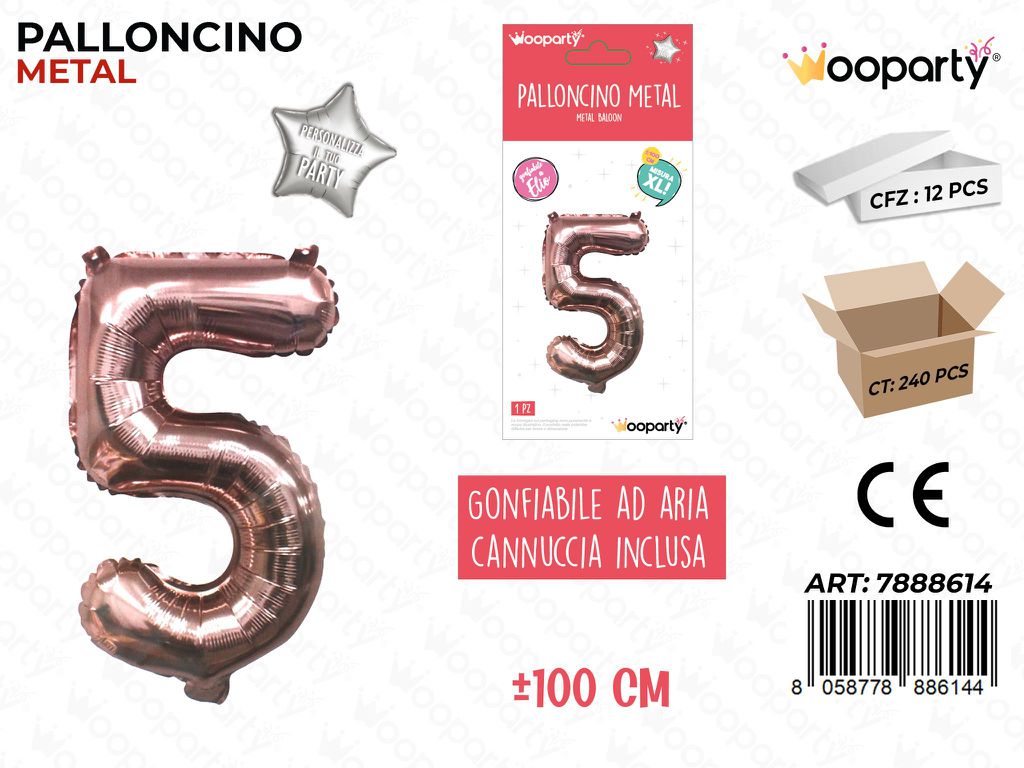 Palloncino Mylar 100CM-ORO Metal. NUM.5