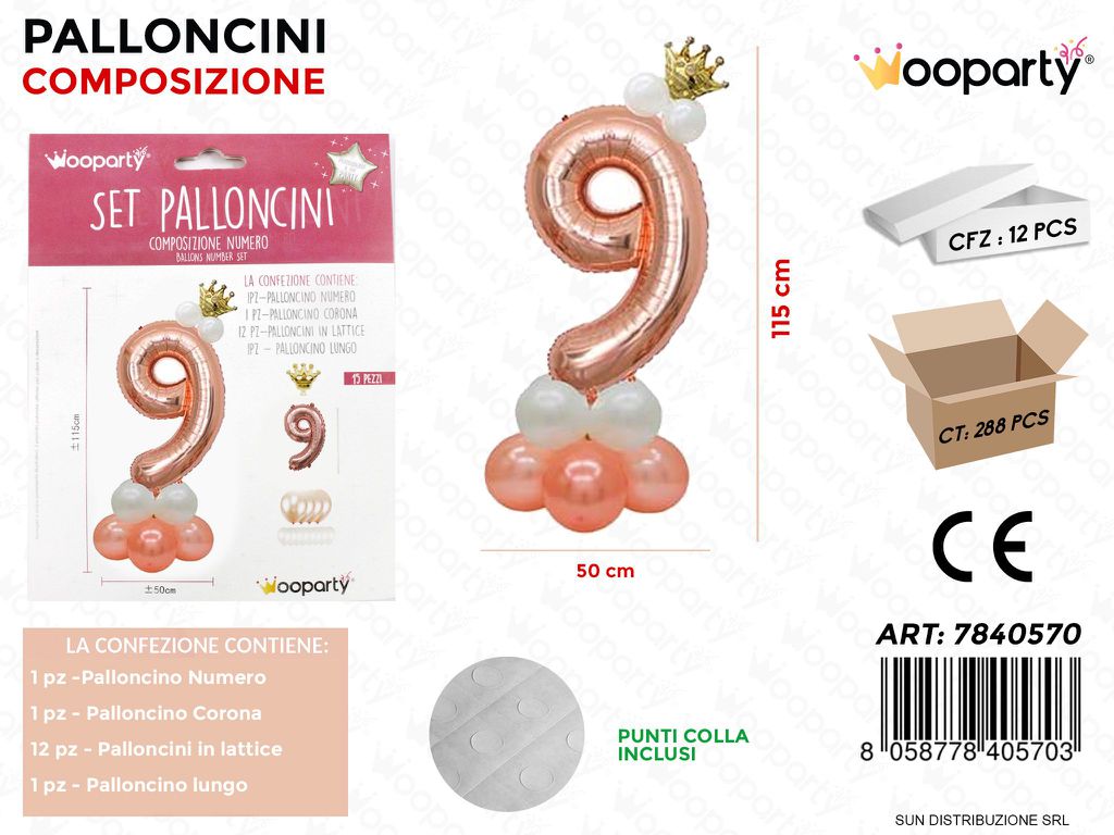 Set Palloncini Comp. Numero 9 50*115CM