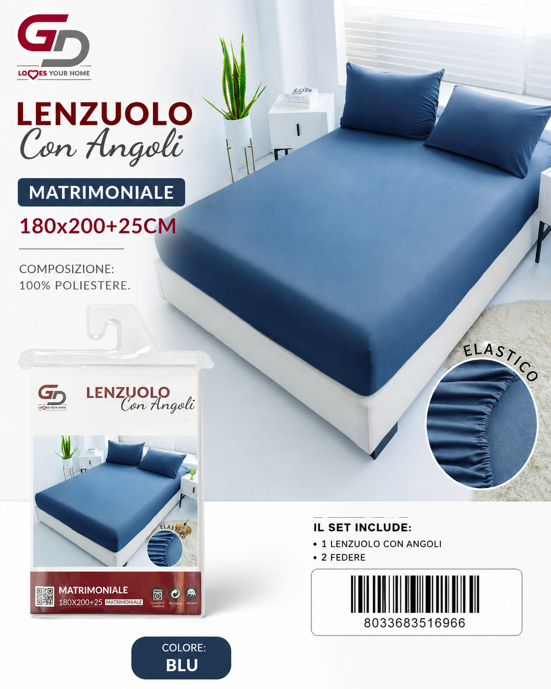 Lenzuolo Con Angoli Copripiumino+2 Federe Cuscino