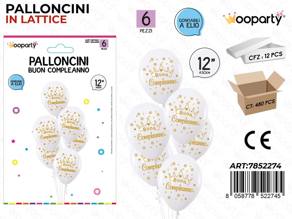 Wooparty Palloncini B. Compl. 6PCS Ass. 30CM