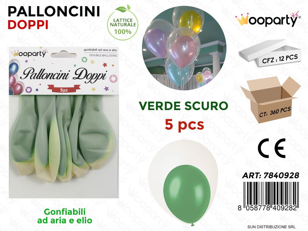 Palloncini Doppi Trasp.- Verde S. 5PCS
