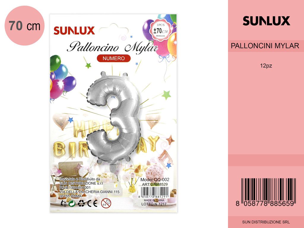 Palloncino Mylar *3* Argento 70CM