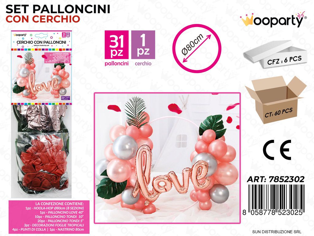 Cerchio con 31 Palloncini Ass. Love D.80CM