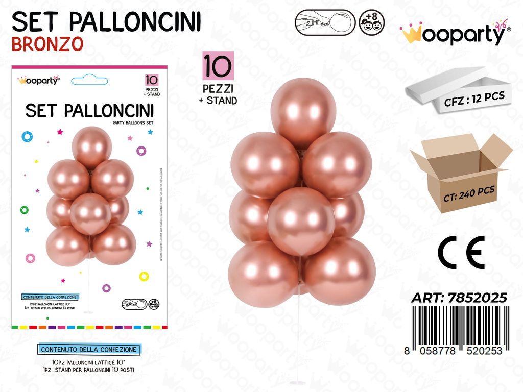 Wooparty Set Pallon. c/ Stand Oro ROSA10PCS
