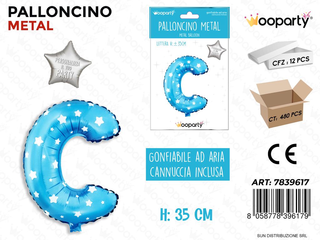 Palloncino Mylar Blu c/ Stelle Let. c 35CM