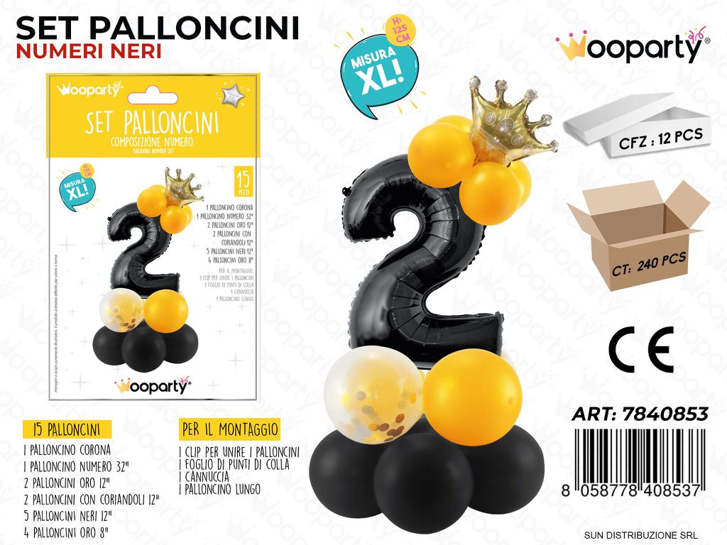 Set Palloncini N.2 NERO*ORO15PCS 125CM