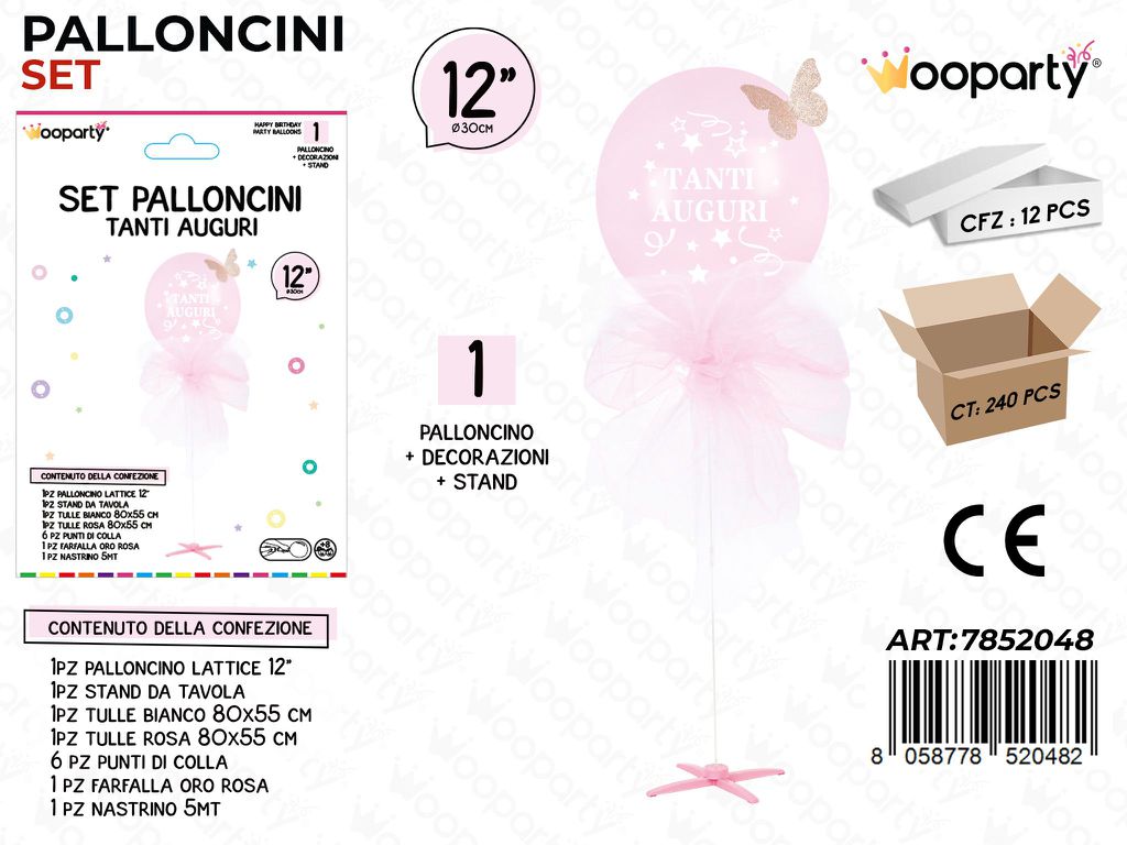 Wooparty Set Pallon. c/ Stand Auguri Rosa