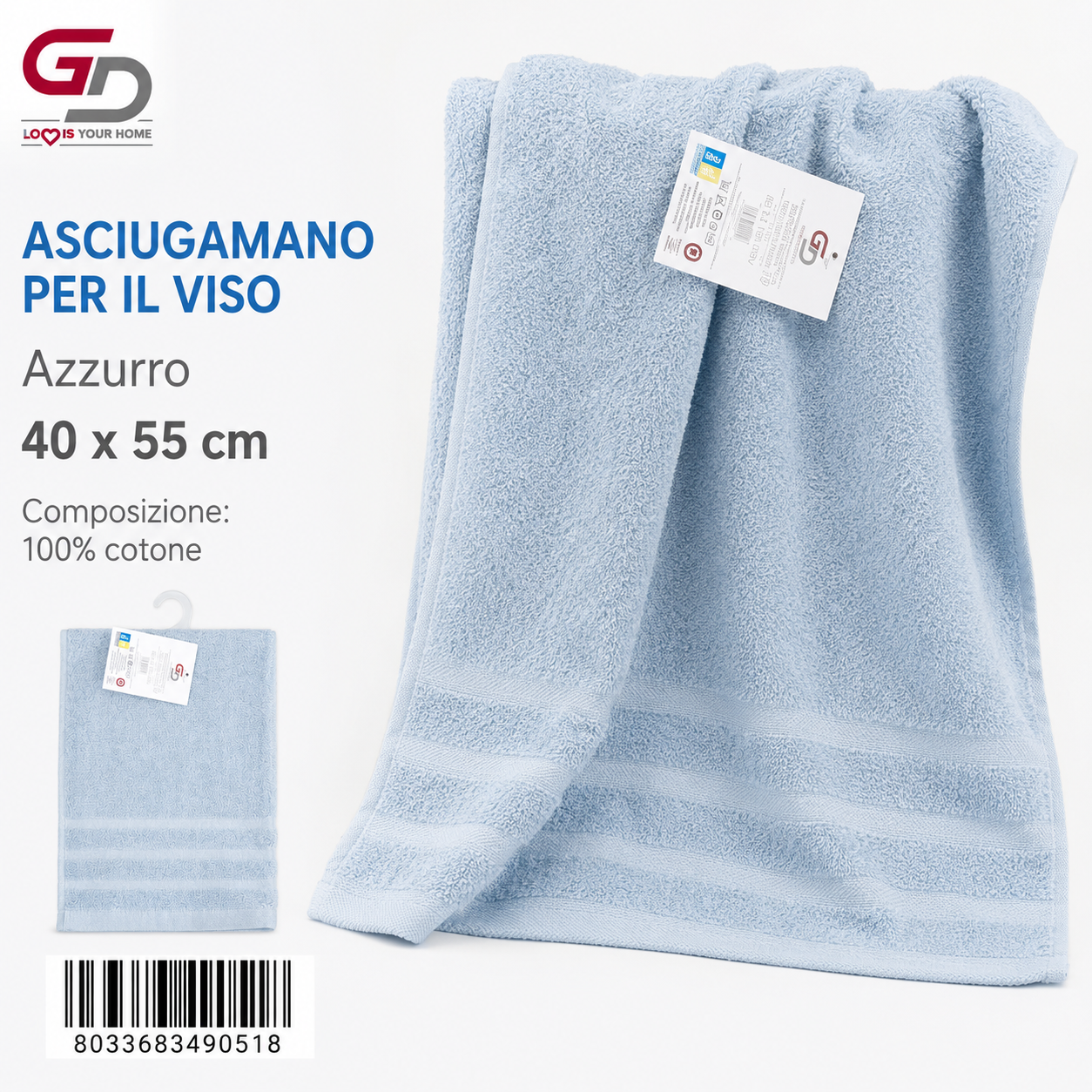 Guest Towels Clear Blue(Lt.Blue) 40X55 16/S Ring 380