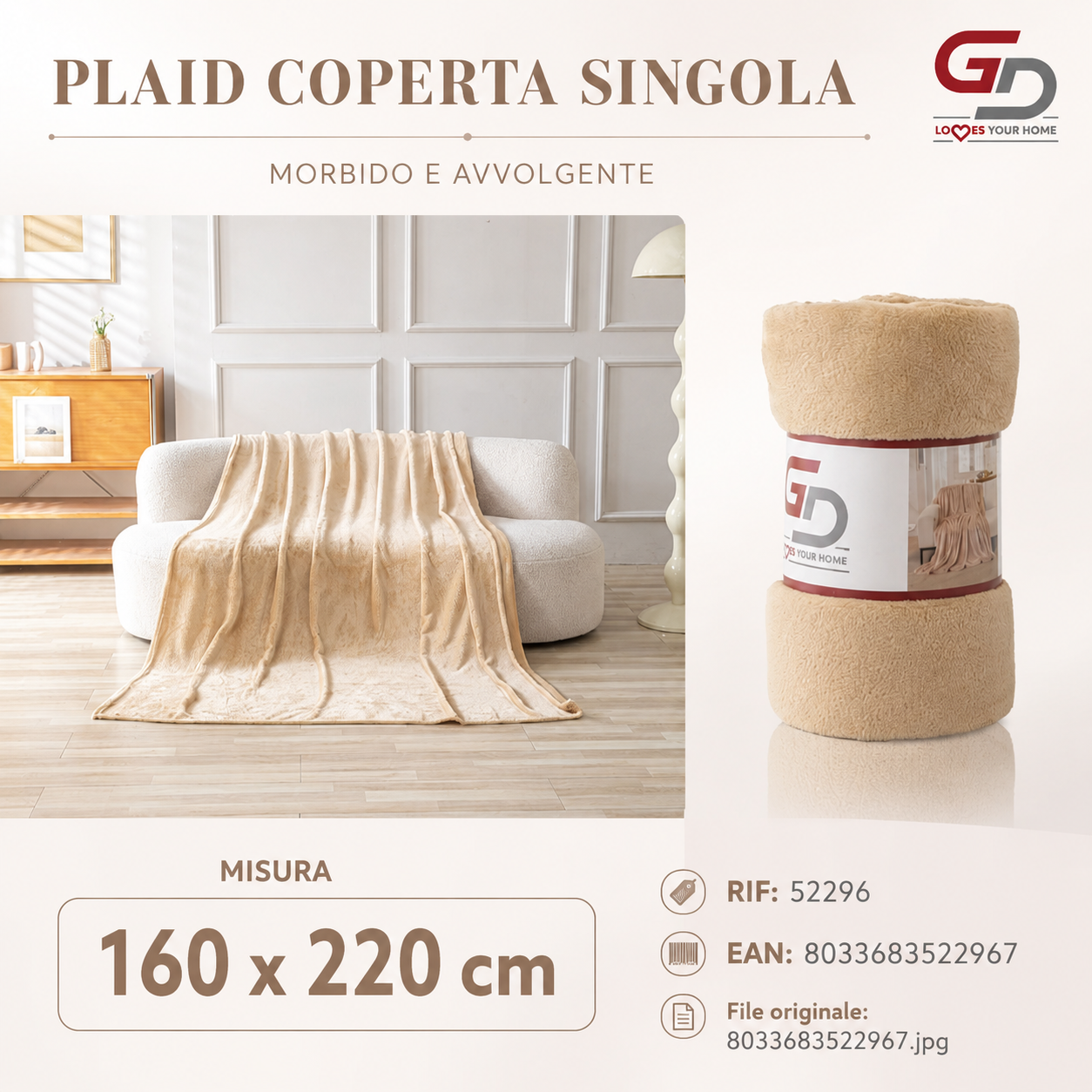 Plaid Coperta Singola 160*220Cm