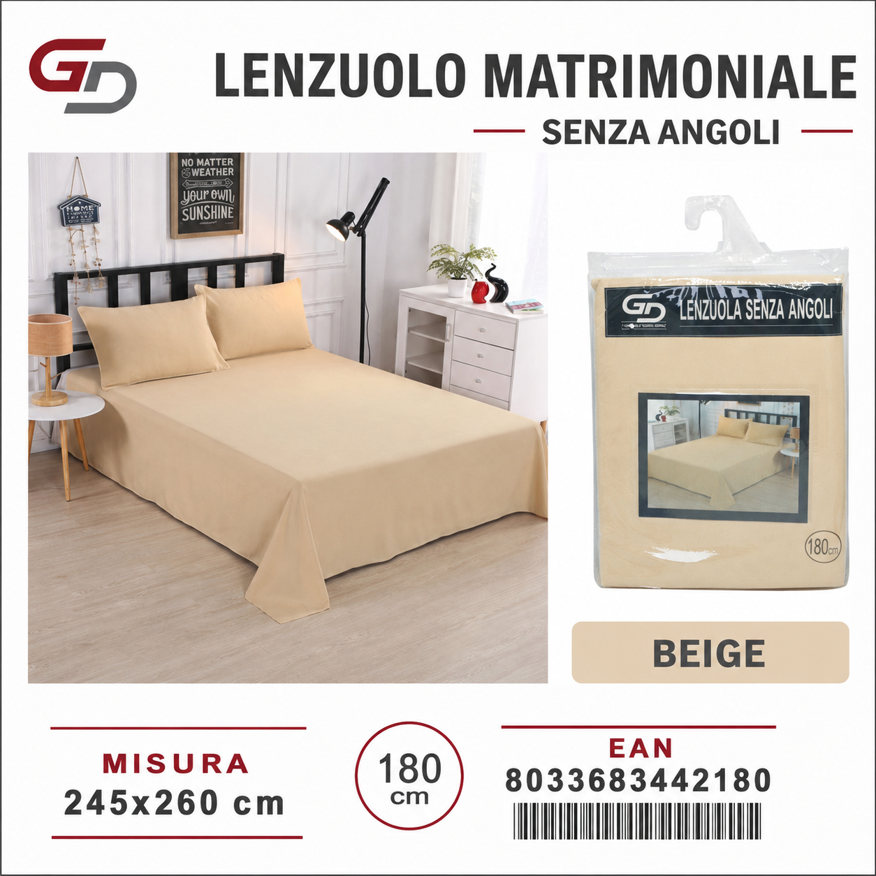 Lenzuolo Matrimoniale 245*260Cm 180Cm