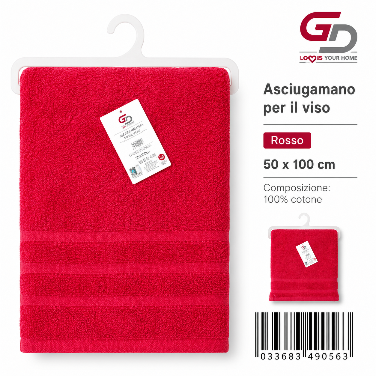 Face Towels Red 50X100 16/S Ring 380