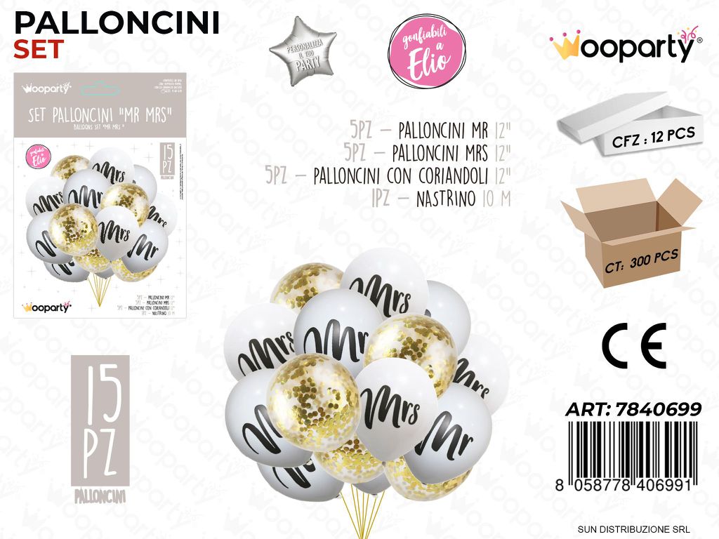 Set Palloncini Mr-mrs 15PCS Ass.