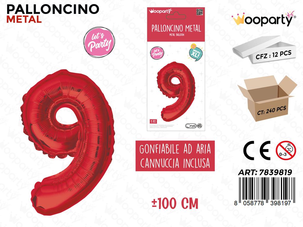 Palloncino Metal Rosso N. 9 100CM
