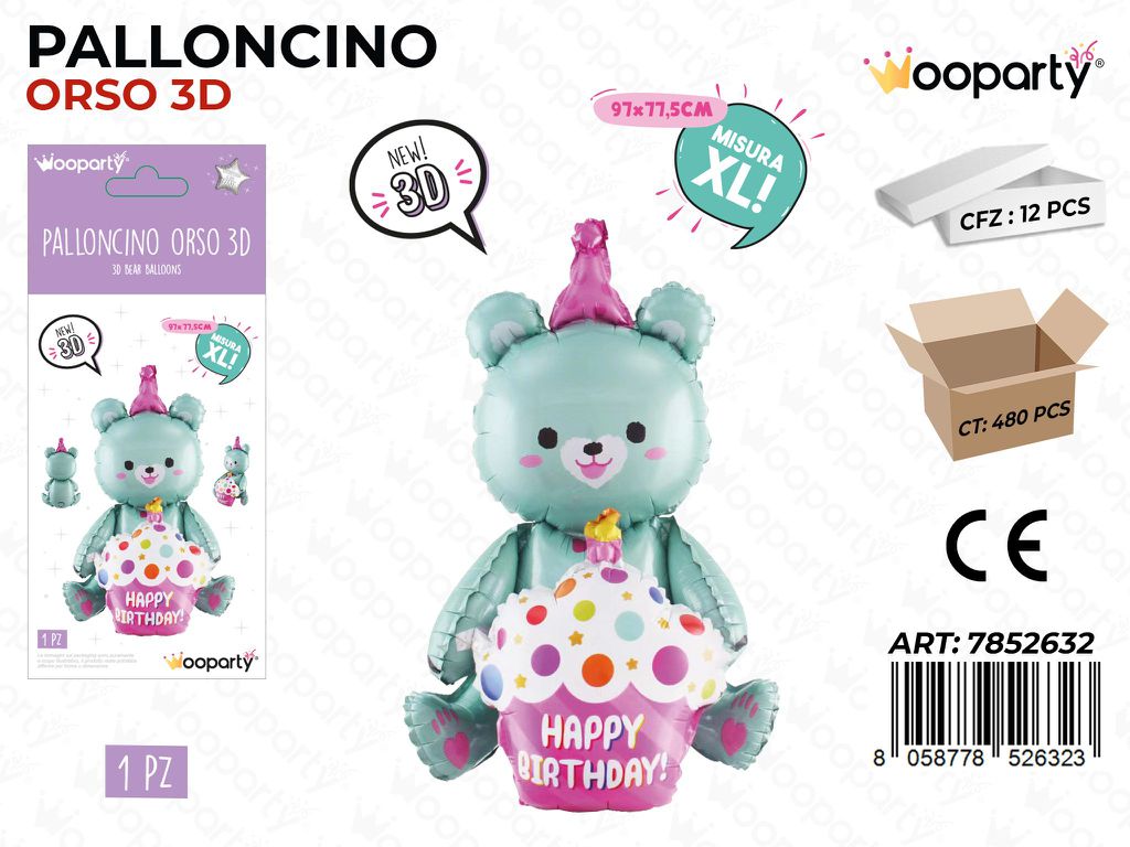 Wooparty Palloncino Orso 3D 97*77.5CM