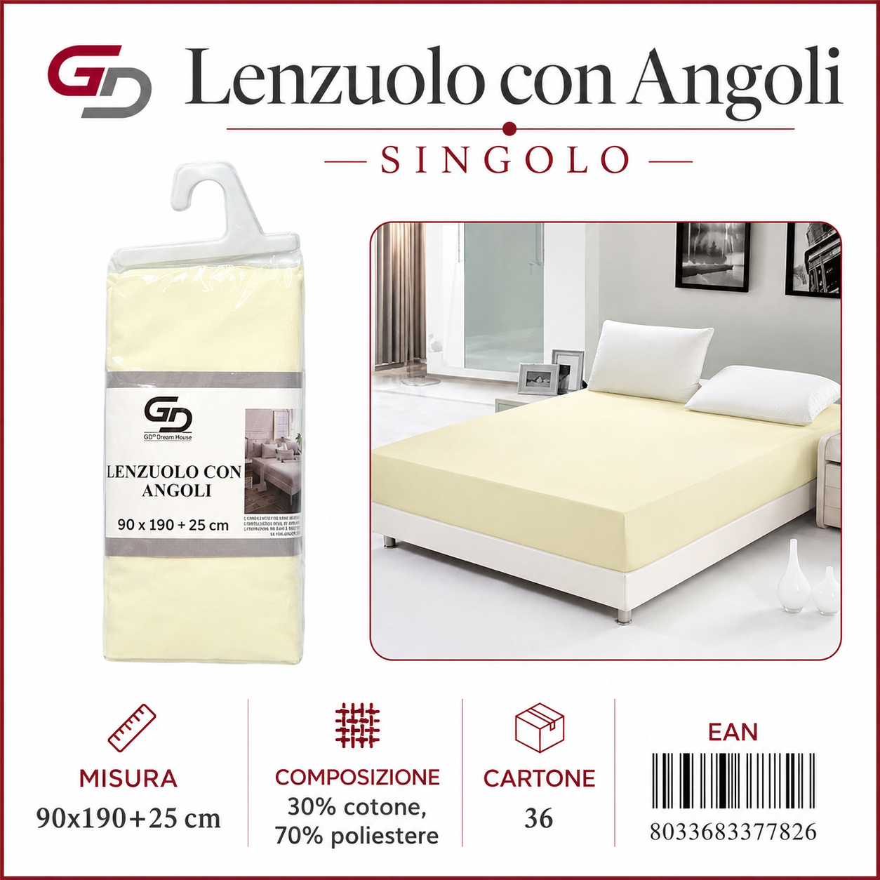 Lenzuolo Sotto Con Angoli Singola 90*190Cm+25Cm
