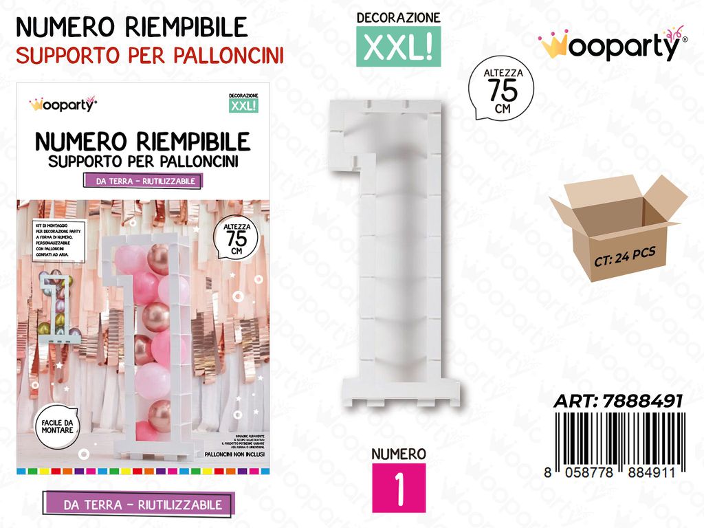 Wooparty Num. Riempibile Pallonc. N.1 75CM