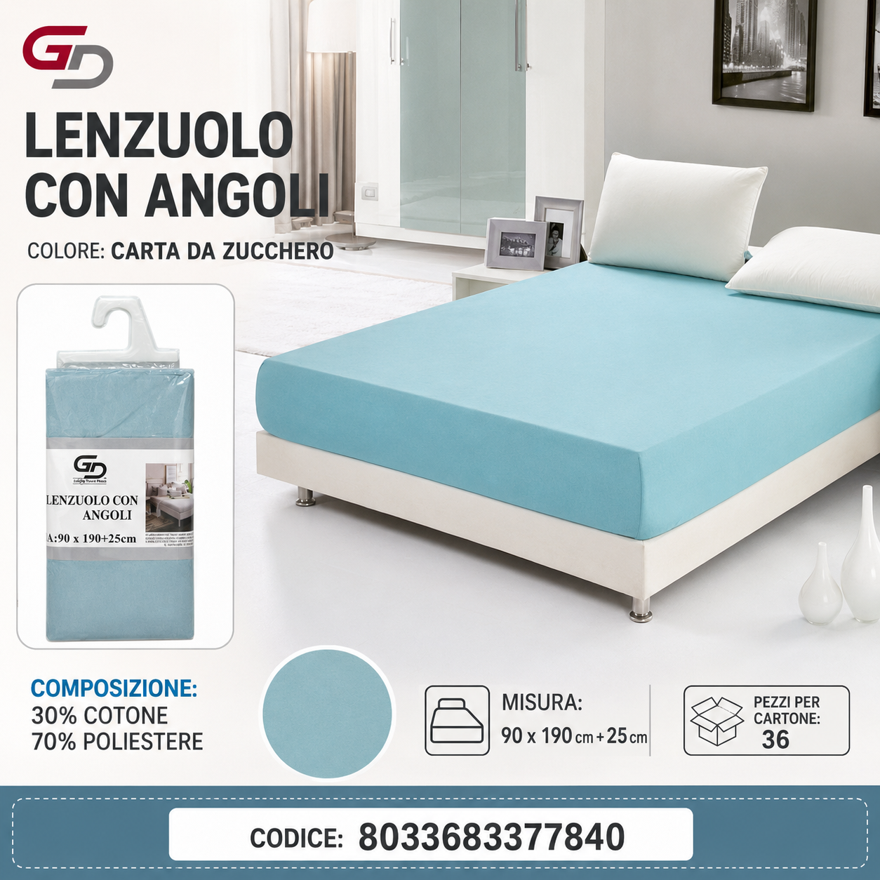 Lenzuolo Sotto Con Angoli Singola 90*190Cm+25Cm