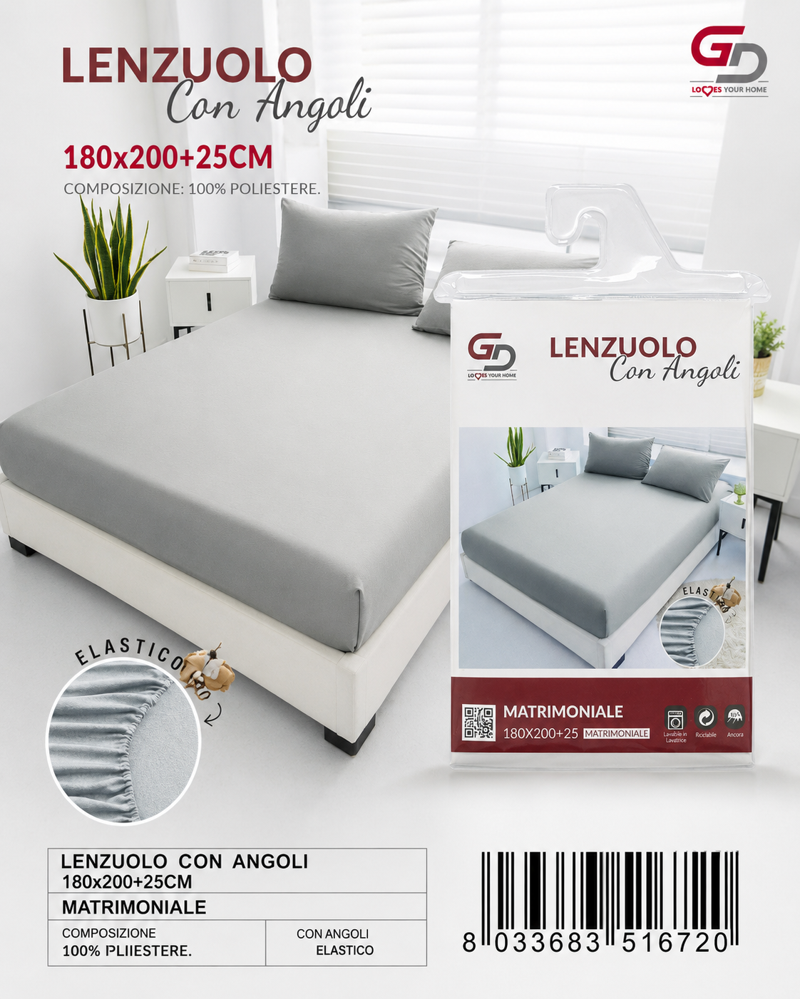 Lenzuolo Con Angoli Copripiumino+2 Federe Cuscino
