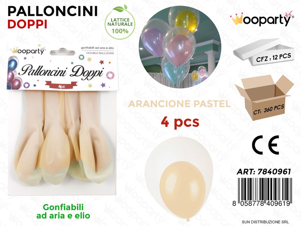 Palloncini Doppi Trasp. Arancione Pastel 4PCS