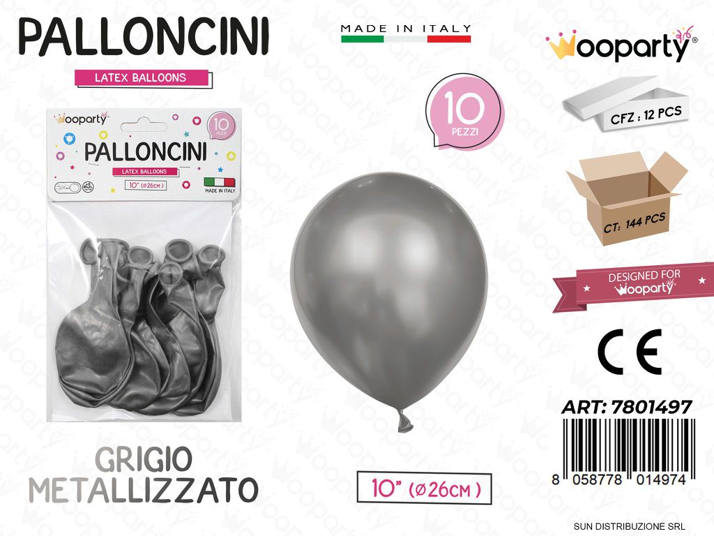 Palloncini Grigio Metal 10 D.26CM 10PCS