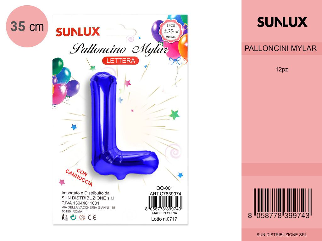 Palloncino Mylar Blu Lettera L
