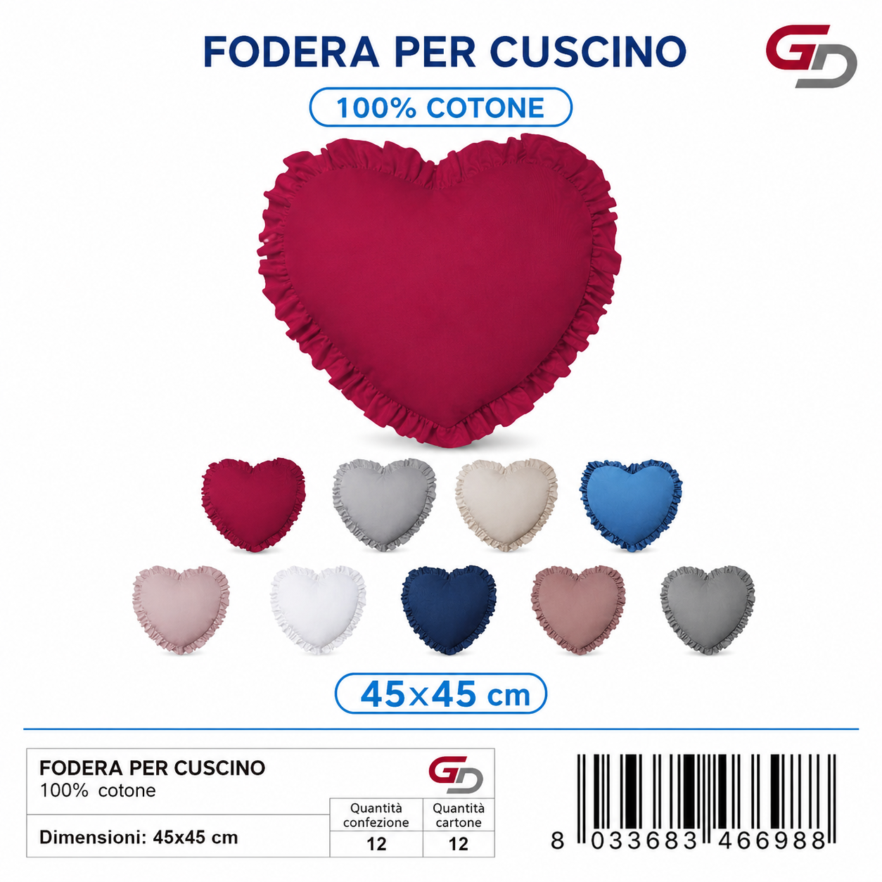 Federa Per Cuscino 45X45 6 Colori Ass