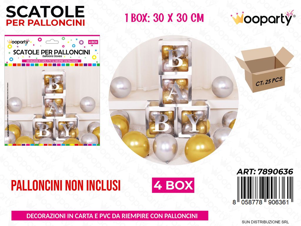 Scatole per Palloncini 4BOX Baby Argento 30*30CM