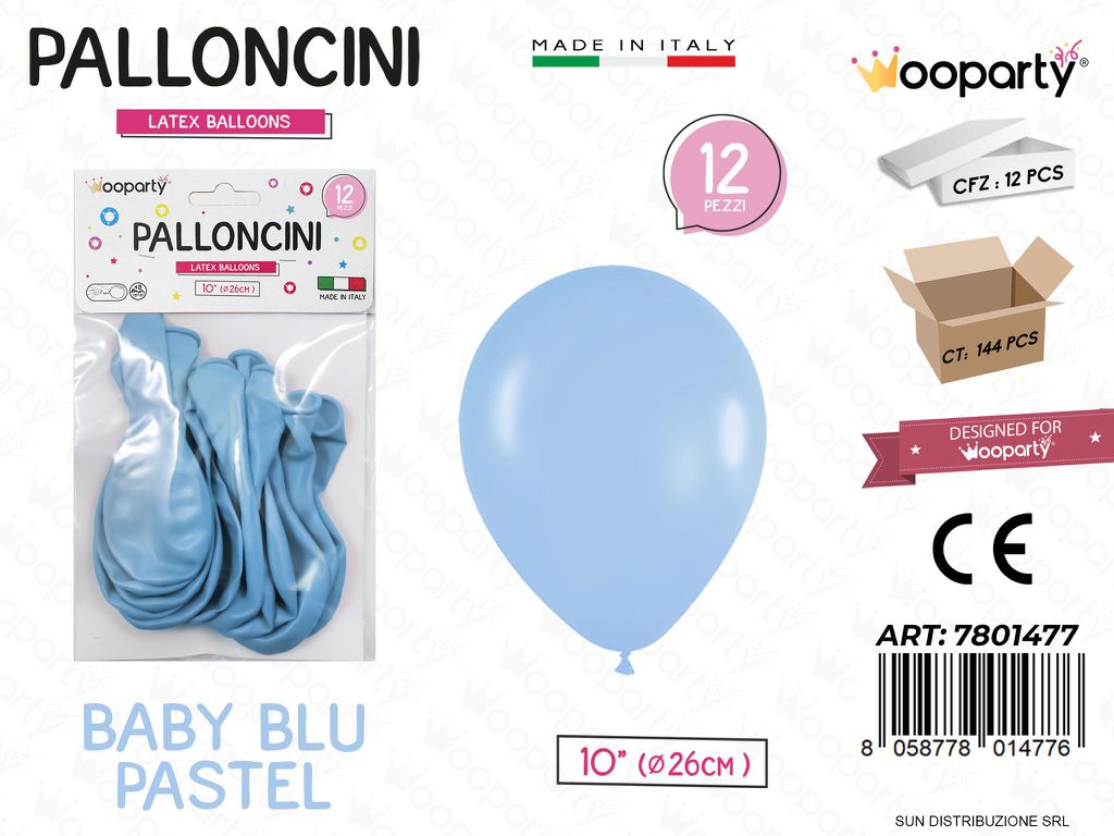 Palloncini Baby Blu Pastel 10 D.26CM 12PCS