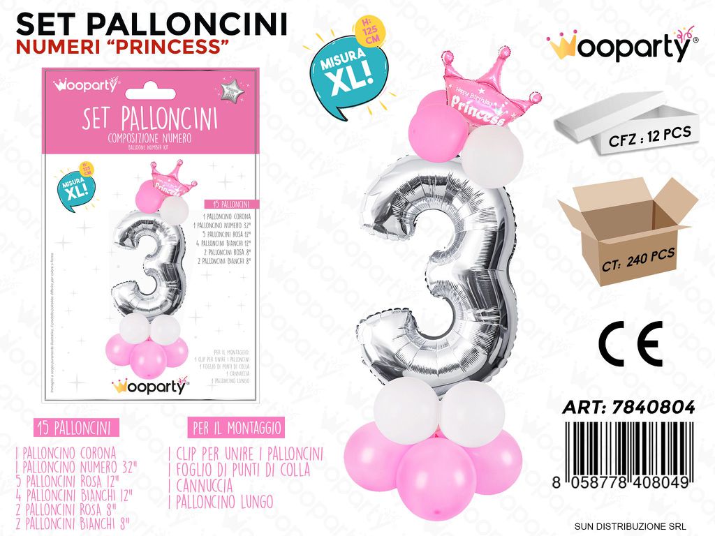 Set Palloncini N.3 Princess 15PCS ASS.125CM
